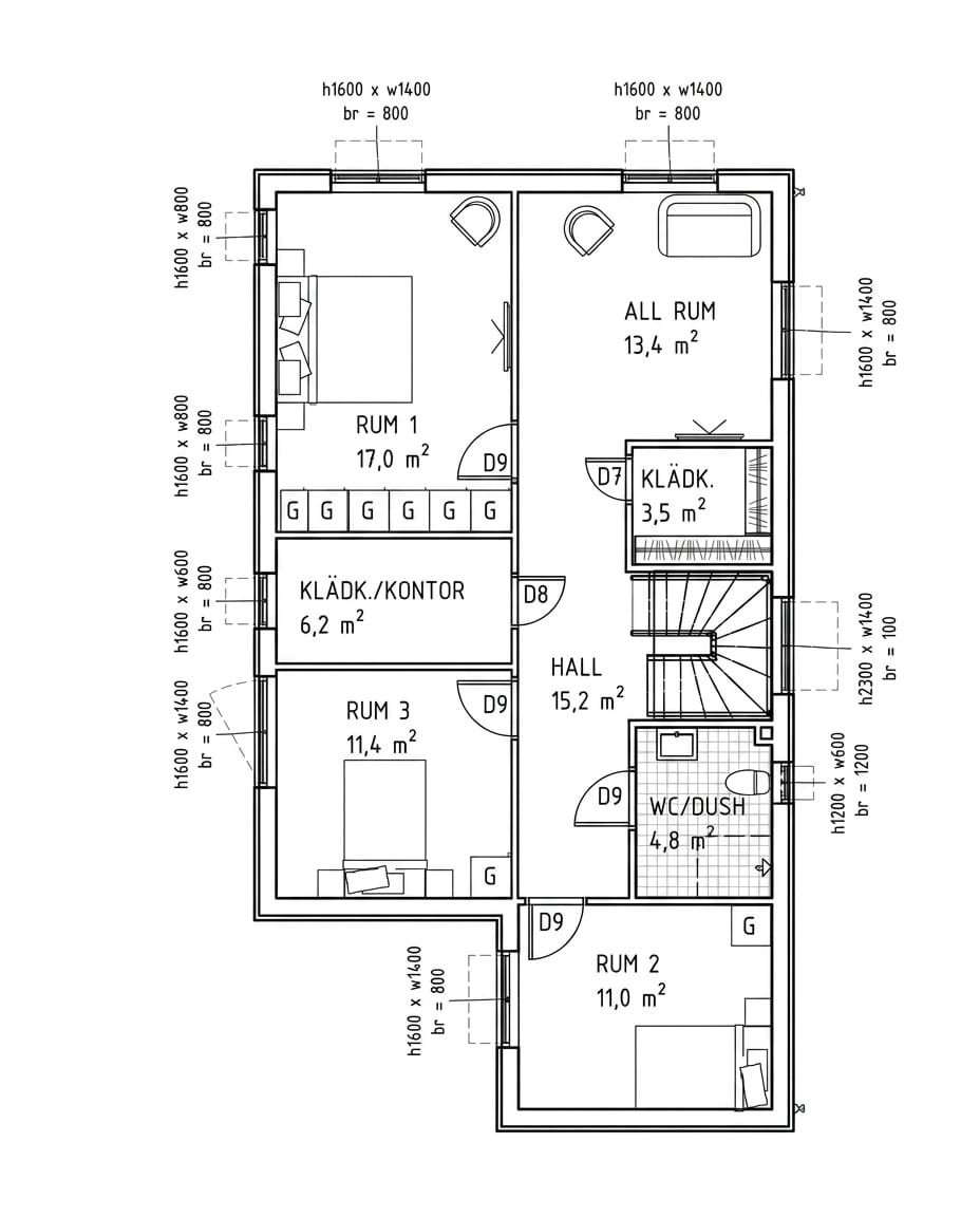 Sektionsritning och takstolsdimensionering för villa i Huddinge av Daraj Design